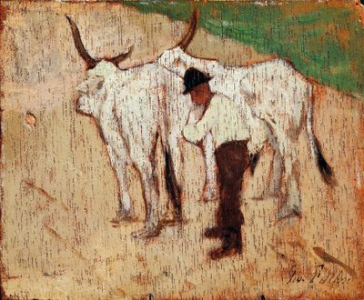 Hyrde og kvæg, af Giovanni Fattori (1825-1908), olie på panel af Giovanni Fattori