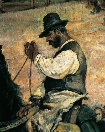 Mærkning af unge tyre i Maremma, ca. 1887, af Giovanni Fattori (1825-1908), 86x172 cm, Detalje af Giovanni Fattori