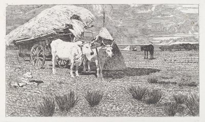 Okser sat i vognen (Maremma) [Bovi al carro (Maremma)] af Giovanni Fattori