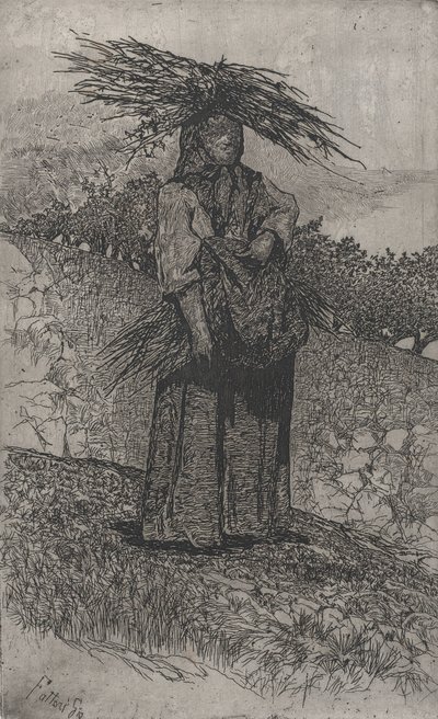 Bondekvinde samler stokke, 1884-1908. af Giovanni Fattori