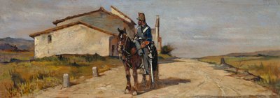 Soldat til hest eller Carabiniere til hest i patrulje af Giovanni Fattori