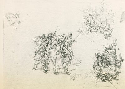 Tre skitser til grupper af soldater (sort blyant) af Giovanni Fattori