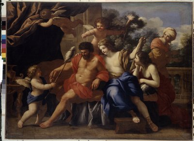 Hercules og Omphale (Hercules og Omphale). Maleri af Giovanni Francesco Romanelli (1610-1662), olie på lærred, ca. 1650. Italiensk kunst af Giovanni Francesco Romanelli