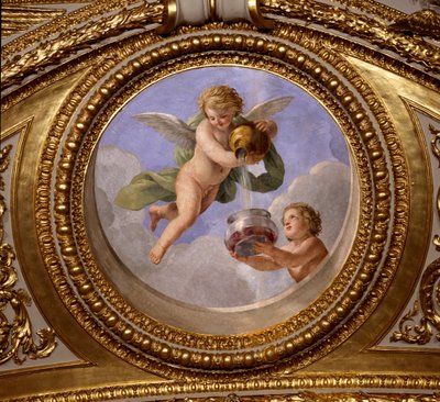 Kærlighed til kontinens. Maleri af Giovanni Romanelli (1601-1662), der dekorerer loftet i Antonine Hall, soveværelse i sommerlejlighederne hos Dronning Anne af Østrig (1601-1666). Omkring 1655-1658. Paris, Louvre-museet. af Giovanni Francesco Romanelli