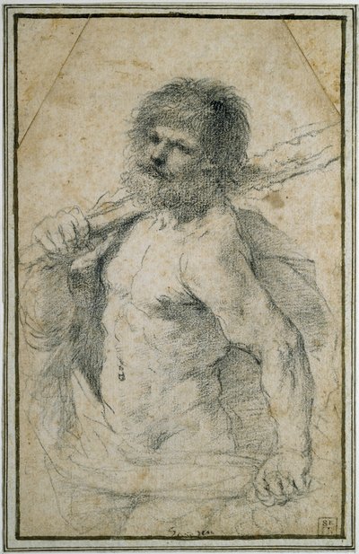 Hercules, 1555 - 1666 (sort kridt på råhvidt papir) af Giovanni Francesco Barbieri