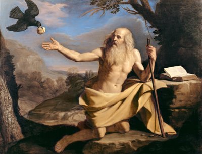 Eremitten Paulus bliver fodret af ravnen af Giovanni Francesco Barbieri