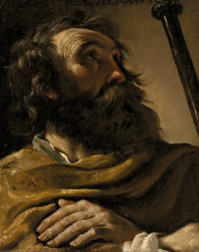 Sankt Alexius i et brunt svøb med en stav i hånden af Giovanni Francesco Barbieri