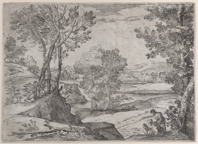 En familie ved en flod, 1643. af Giovanni Francesco Grimaldi