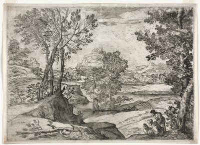 Landskab med en familie af Giovanni Francesco Grimaldi