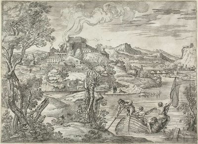 Landskab med en lutespiller af Giovanni Francesco Grimaldi