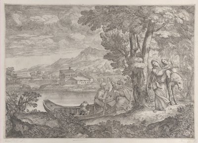 Landskab med flugten til Egypten, 1626-80. af Giovanni Francesco Grimaldi