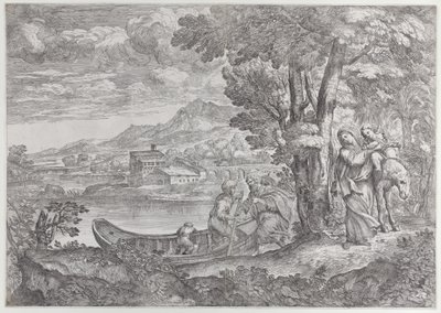 Landskab med flugten til Egypten, 1626-80., 1626-80. af Giovanni Francesco Grimaldi