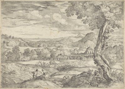 Landskab med en murstensfabrik af Giovanni Francesco Grimaldi