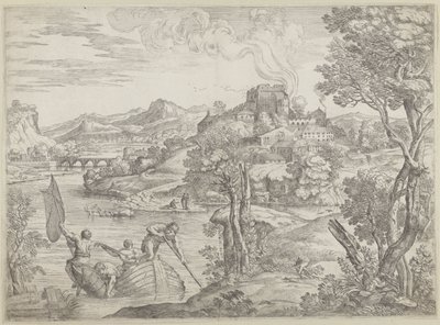 Landskab med lutspiller af Giovanni Francesco Grimaldi