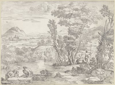 Landskab med fire terninger af Giovanni Francesco Grimaldi
