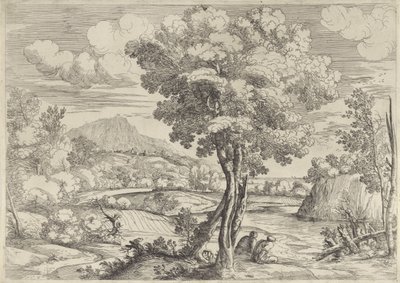 Landskab med fugl på stub af Giovanni Francesco Grimaldi