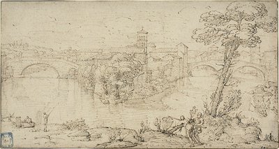 Udsigt over Isola Tiberina af Giovanni Francesco Grimaldi