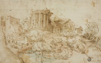 Udsigt over Vesta-templet, Tivoli af Giovanni Francesco Grimaldi