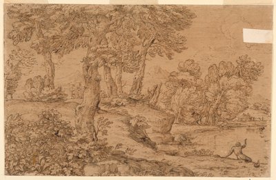 Skovklædt landskab med en dam af Giovanni Francesco Grimaldi