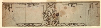 Tegning, projekt til udskåret panel, 1650 af Giovanni Francesco Romanelli