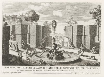 Fontein mødte triton i de tuinen af ​​Villa Celimontana i Rom Triton-fontæne i spidsen af ​​alléen med springvandene i haven (...) (titel på objektet) Springvandene i Roms paladser og haver (serietitel) Fonteinen in de paleizen en tuinen van af Giovanni Francesco Venturini