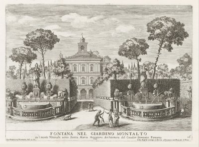 Fonteinen i de tuinen af ​​Villa Montalto Negroni te Rom Springvand i Montalto-haven (...) (titel på objekt) Springvandene i Roms paladser og haver (serietitel) Fonteinen in de paleizen en tuinen van Rome (serietitel) af Giovanni Francesco Venturini