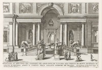 Loggia en tuin af Villa Medici te Rom Kviksølvfontæne i storhertugen af ​​Toscanas have ved Trinita de Monti (...) (titel på objektet) Springvandene i Roms paladser og haver (serietitel) Fonteinen in de paleizen en tuinen van Rom (se af Giovanni Francesco Venturini