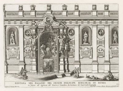 Nymfaeum på den indendørs plads af Palazzo Borghese i Rom Springvand i paladset Signor precipe Borghese i Rom (...) (titel på objektet) Springvandene i Roms paladser og haver (serietitel) Fonteinen in de paleizen en tuinen van Rome (serie af Giovanni Francesco Venturini