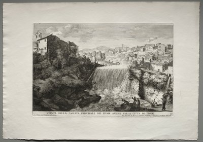 Udsigt over hovedvandfaldet i Aniene-floden i byen Tivoli. af Giovanni Francesco Venturini