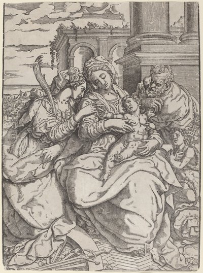 Madonna og barn med Saint Catherine af Giovanni Gallo after Marco Pino