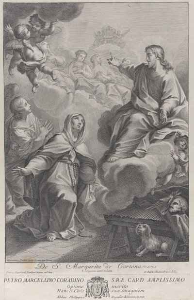 Sankt Margarita af Cortona, knælende foran Kristus, efter Pietro Andrea Pucciardi ..., ca. 1702-1741 af Giovanni Girolamo Frezza