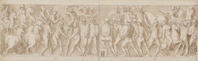 Slut på en march af kejseren med hans legionærer og vagter (slutningen af XCIII); romerne byggede en lejr (begyndelsen af XCIV); romerne på march med kejseren (XXXV / XXXVI) af Giovanni Guerra