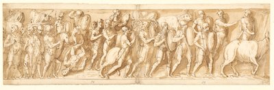 romerne på march (XXXVI); Marcus Aurelius, Pompeius og en ledsager overværer marchen (XXXVII); et stop på marchen (XXXVIII) af Giovanni Guerra