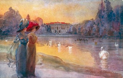 Milano / Milano: Offentlige haver og Villa Reale (farvelitografi) af Giovanni Guerzoni