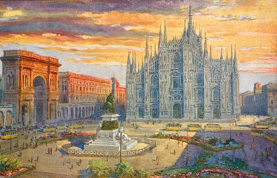 Milano / Milano: Piazza del Duomo (farvelitografi) af Giovanni Guerzoni