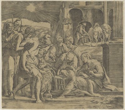 Tilbedelse af hyrderne af Giovanni Jacopo Caraglio