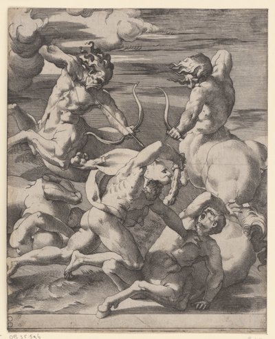 Hercules kæmper med kentaurer Scener med Hercules (serietitel) af Giovanni Jacopo Caraglio