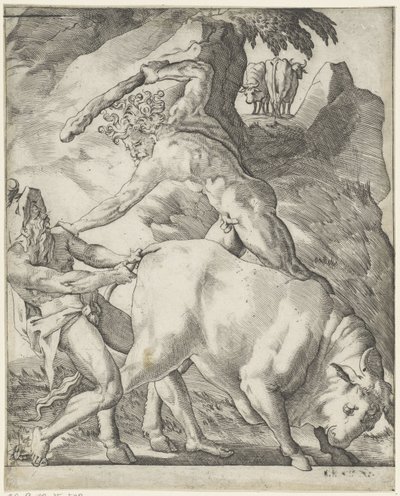 Hercules kæmper med Cacus Scener med Hercules (serietitel) af Giovanni Jacopo Caraglio