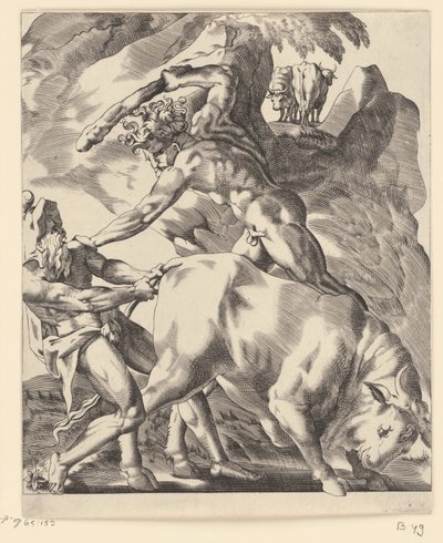 Hercules kæmper med Cacus Scener med Hercules (serietitel) af Giovanni Jacopo Caraglio