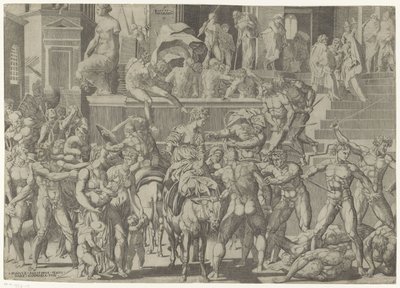 Kamp mellem romerne og sabinerne Raptus Sabinaro (titel på objekt) af Giovanni Jacopo Caraglio