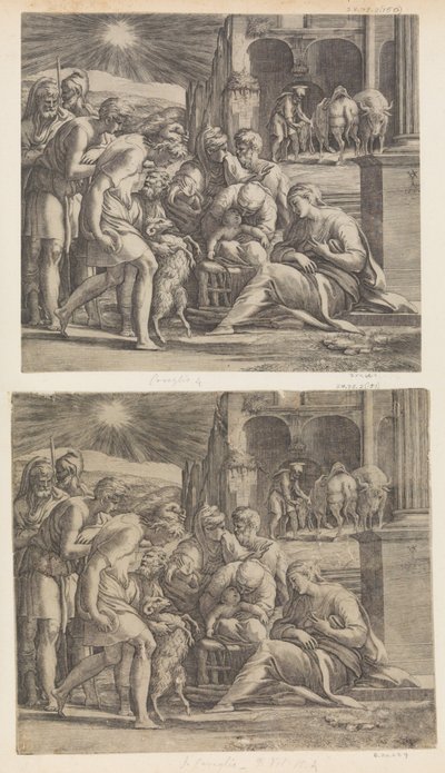 Hyrdernes tilbedelse. af Giovanni Jacopo Caraglio