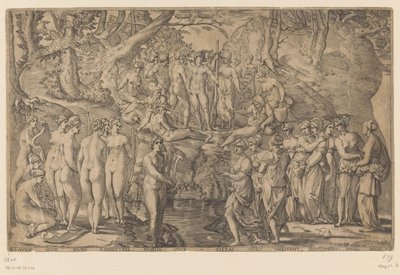 Konkurrence mellem Muses og Pierides af Giovanni Jacopo Caraglio