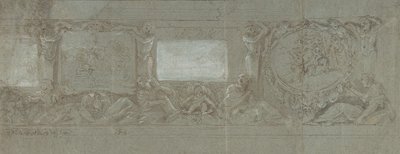 Design til en vægdekoration med Abrahams offer og flugten til Egypten, ca. 1600-1647. af Giovanni Lanfranco