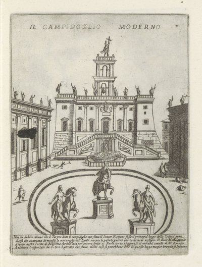 Capitool i Rom Den moderne Capitol (titel på objekt) Moderne og antikke monumenter og byggerier i Rom (serietitel) Ornamenter af gamle og moderne bygninger i Alma-byen Rom (serietitel) af Giovanni Maggi