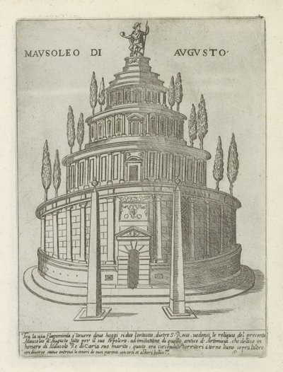 Augustus Mausoleum i Rom Mausoleo di Augusto (titel på objekt) Moderne og antikke monumenter og bygninger i Rom (serietitel) Ornamenti di fabriche antichi et moderni dell