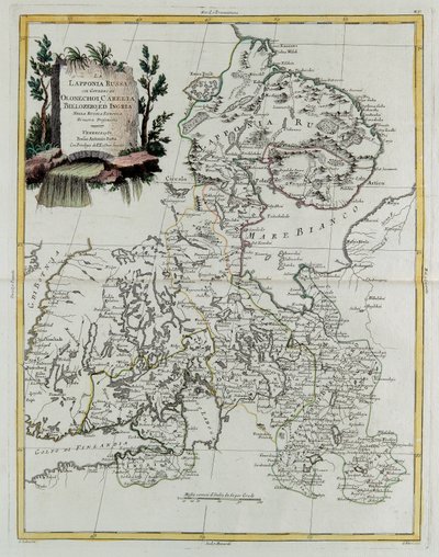 Russisk Lapland med regeringerne i Olonecholi, Carelia, Bielozero og Ingria i det europæiske Rusland, fra Tome III i "Det Nye Atlas", indgraveret af G. Zuliani af Giovanni Marco Pitteri