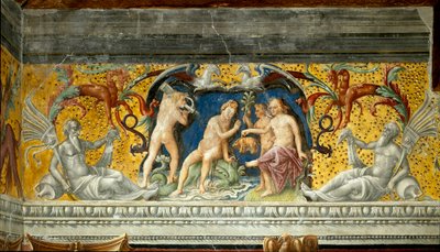 En marin guddom tilbydes en lille orne Detalje af en frise tilskrevet Giovanni Maria Falconetto (1468-1534) 1520 omkring Mantua, Palazzo d