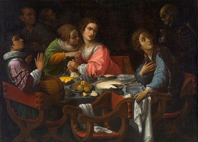 Memento Mori: Death Comes to the Table, omkring 1630-1638 (olie på lærred) af Giovanni Martinelli