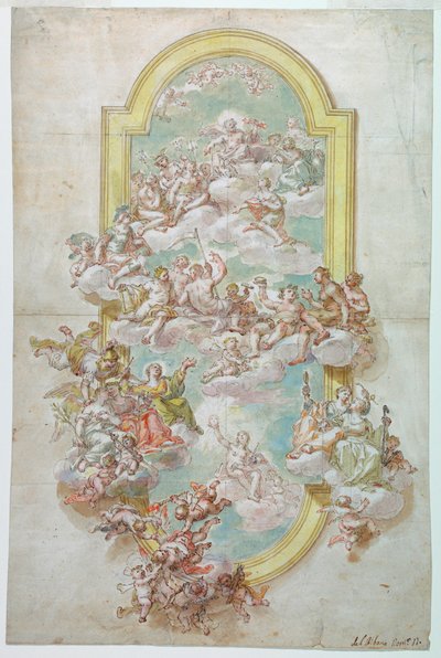 Tegning, loft med Jupiter, juni, 1718-30 af Giovanni Odazzi