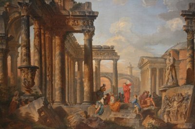 romerske ruiner med en prædikant af Giovanni Paolo Panini